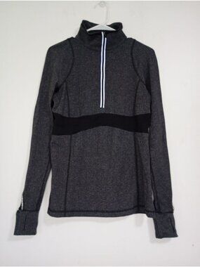 Lululemon Rum Full Tilt Gray Herringbone Half-Zip Pullover Size 10 Womens